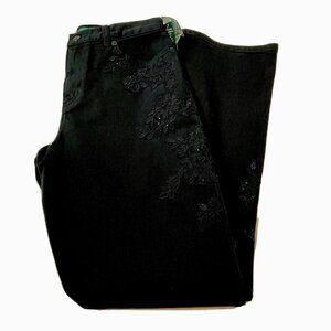 Ralph Lauren Women Size 4 Black on Black Beaded Lace Stretch Denim Jeans
